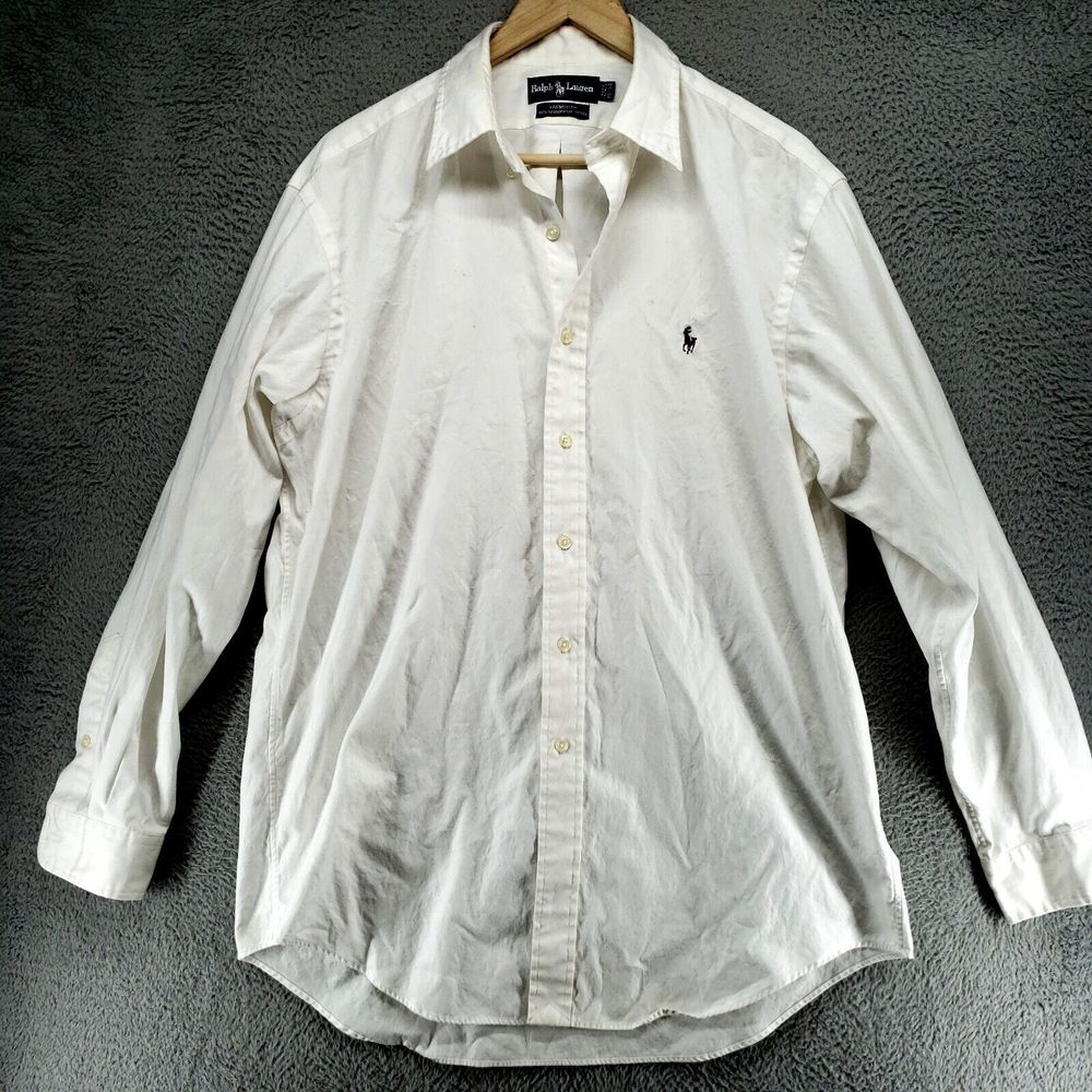 Ralph Lauren Mens‎ Yarmouth Button Down Shirt Cotton Pinpoint Oxford Ivory 16-34
